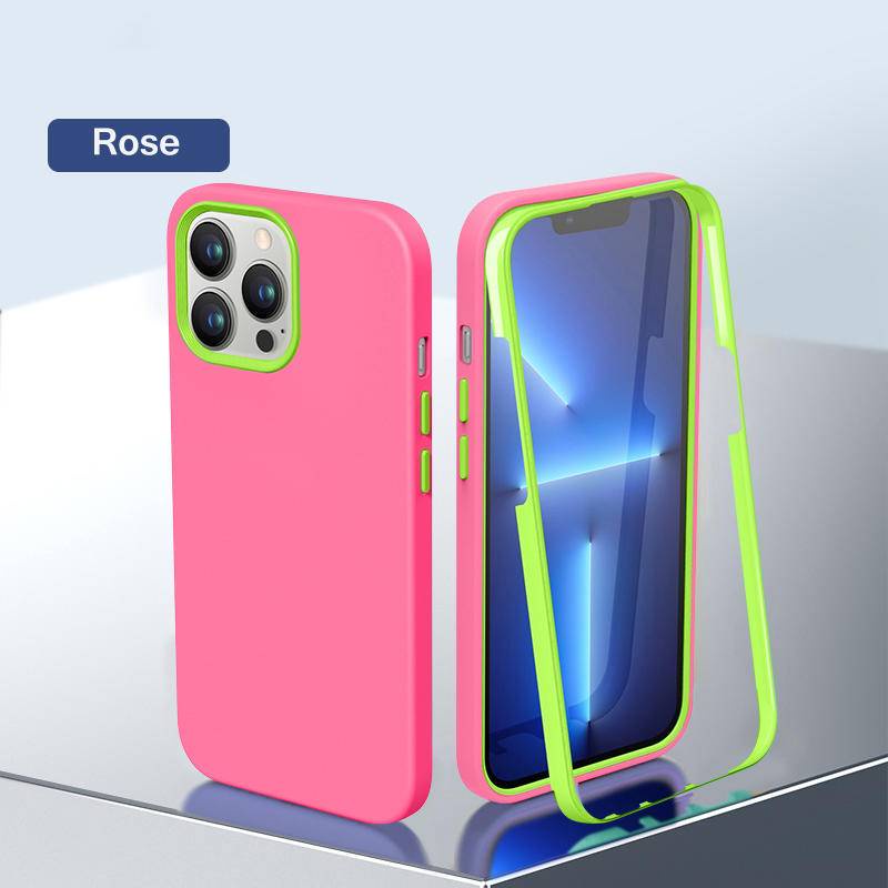 3 in 1 Soft Case Silikon Shockproof Full Body 360 Warna Permen Untuk iPhone 14 13 12 11 Pro Max Plus