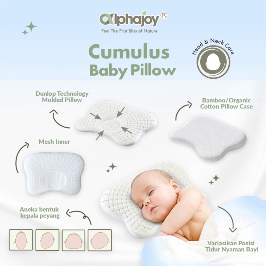 ALPHAJOY CUMULUS BABY PILLOW WITH ORGANIC CASE 100% Natural Latex