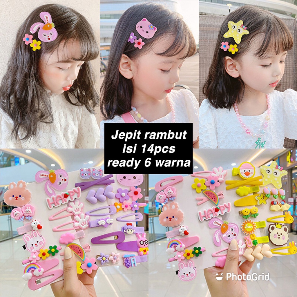 (LOLI-JKT) AK-13 JEPIT ANAK 14IN1 WARNA WARNI MOTIF LUCU IMPORT 6 WARNA