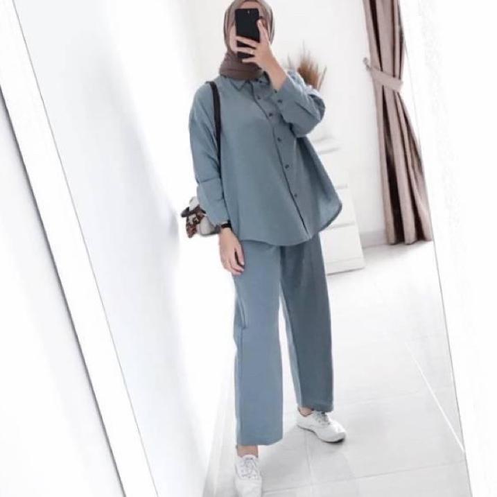 Paling Laris ONE SET WANITA CRINCLE AIR FLOW PREMIUM // STELAN KEMEJA WANITA/SET BLOUSE WANITA FULL 
