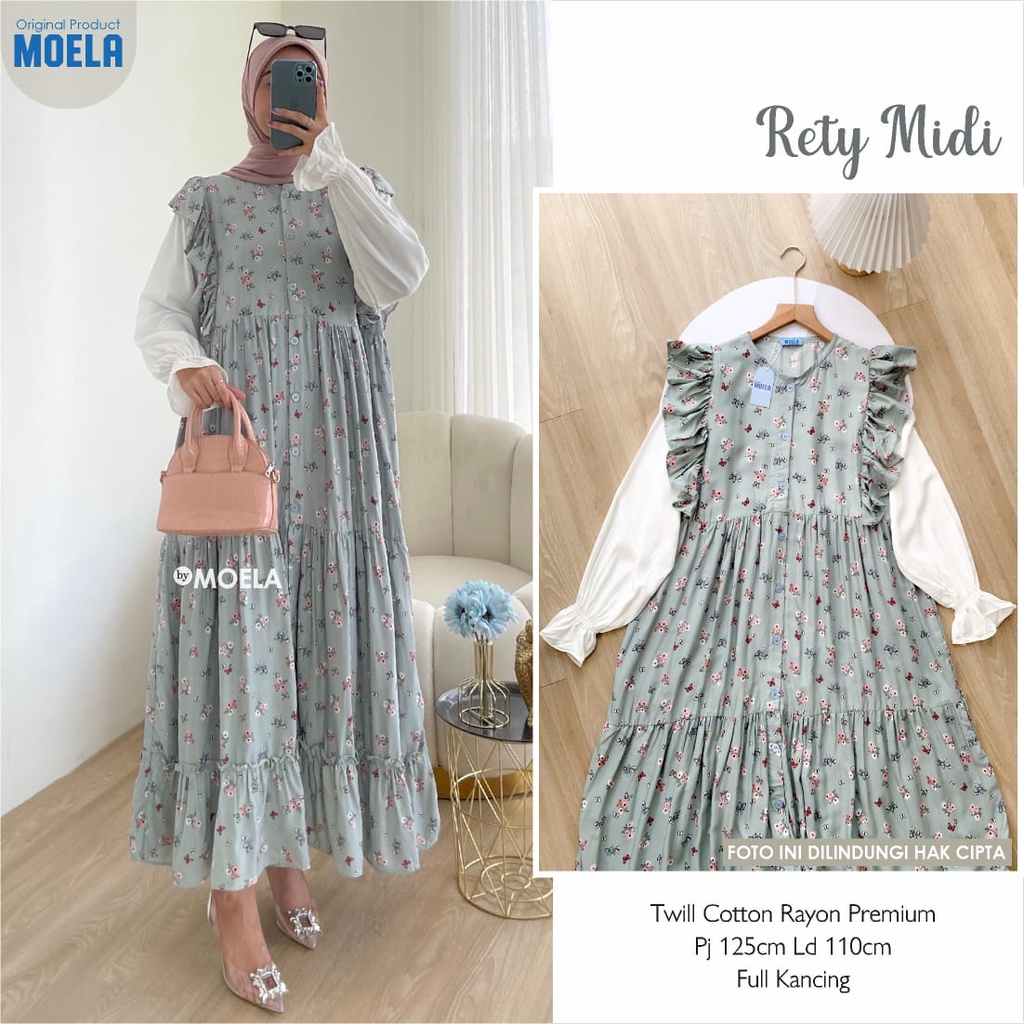 [COD] Midi Dress / Rety Midi Dress Wanita Cantik LD 110 PJ 125 Gaun Muslimah Bahan Twill Katun Rayon
