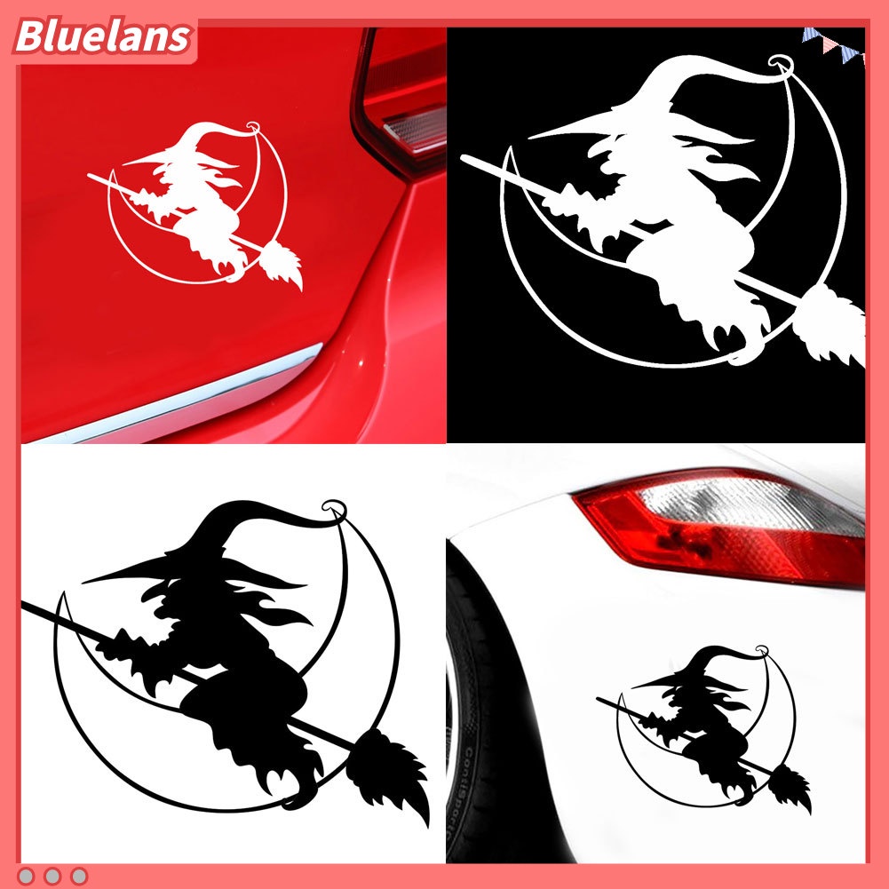 Stiker Decal Motif Penyihir Sapu Bulan Halloween Untuk Dekorasi Body Bumper Jendela Mobil