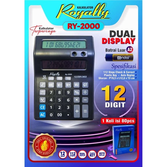 

KALKULATOR ROYALLY 2000 dua layar 12digit