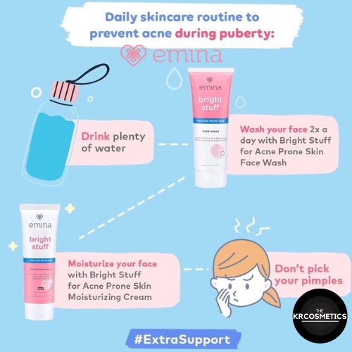EMINA Bright Stuff for Acne Prone Skin Moisturizing Cream Face Wash 50 100 ml