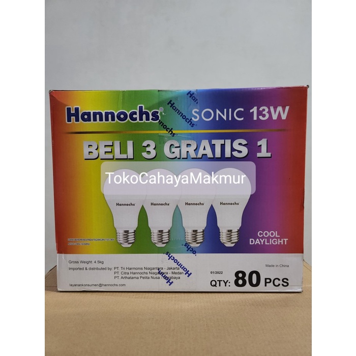 PAKET ISI 4Pcs Lampu Bohlam LED Sonic 13w 13watt Hannochs 1 DUS 20Kotak 80Pcs