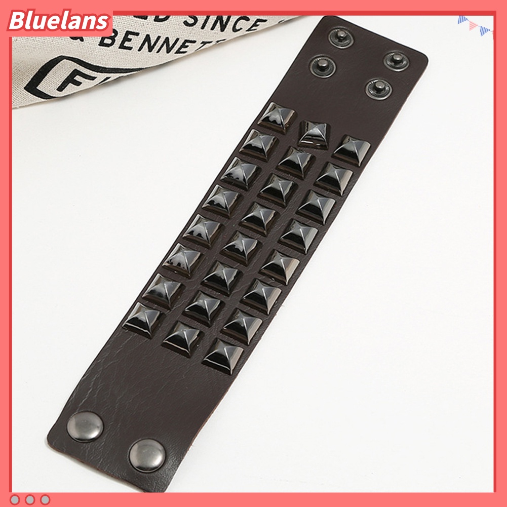 Bluelans Punk Men Women Club Square Rivet Studded Wide Cuff Faux Leather Bangle Bracelet