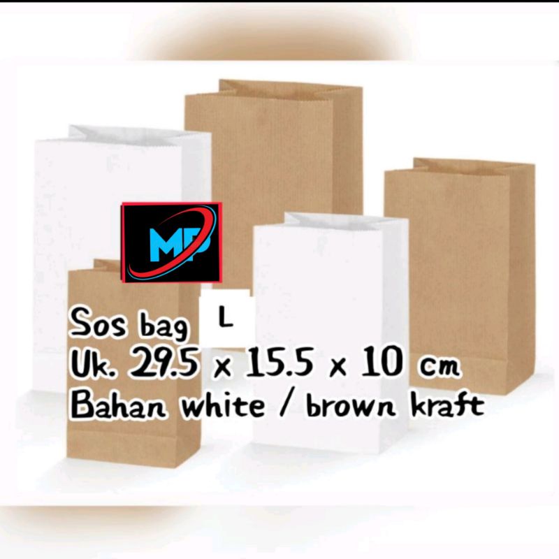 

Paper Bag SOS berbahan kraft Size L uk 29.5x15.5x10 cm ~ FOOD GRADE