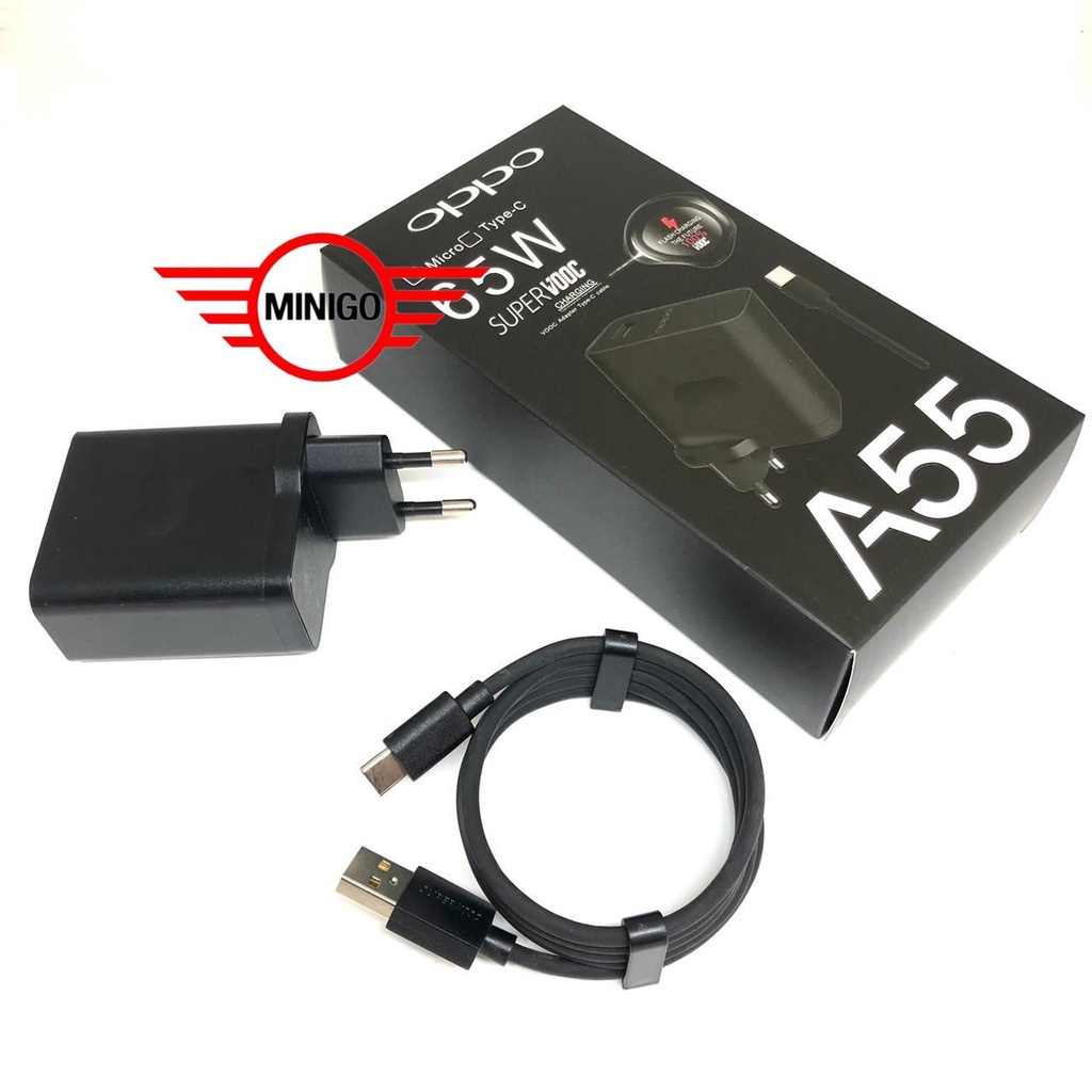 Charger Casan Cas  OPPO Super VOOC OPPO A55 black A92 A33 A52 A53 A54 A55 Reno 4F Fast Charging Tipe TYPE C dan MICRO-USB