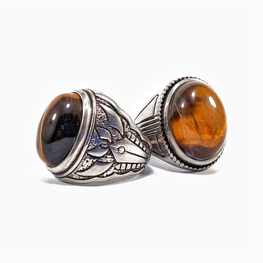 Natural Batu Akik Tiger Eye Cincin Biduri Sepah