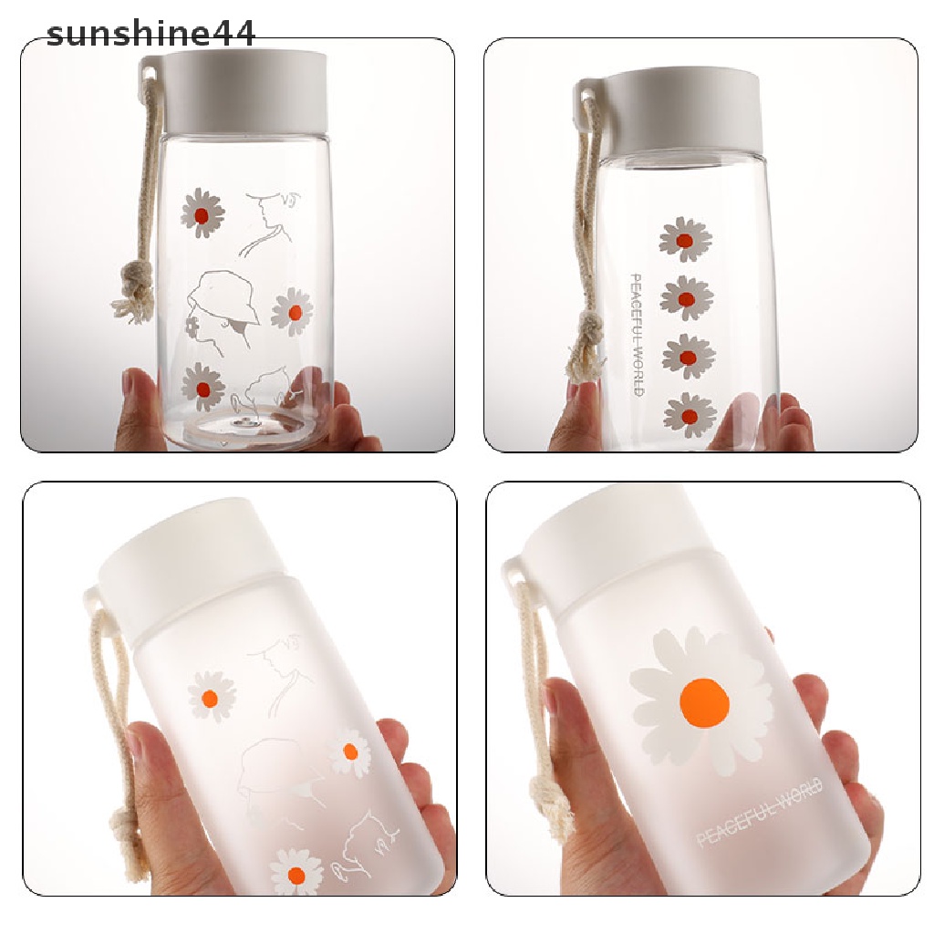 Sunshine Botol Minum Plastik Transparan 500Ml Motif Bunga Daisy Untuk Travel