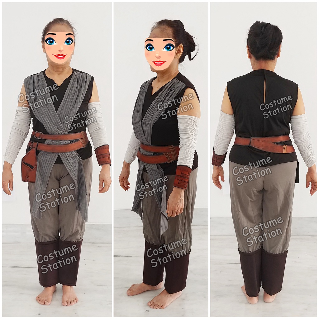 Kostum Star Wars Rey Skywalker Grey / Costume The Last Jedi dewasa wanita