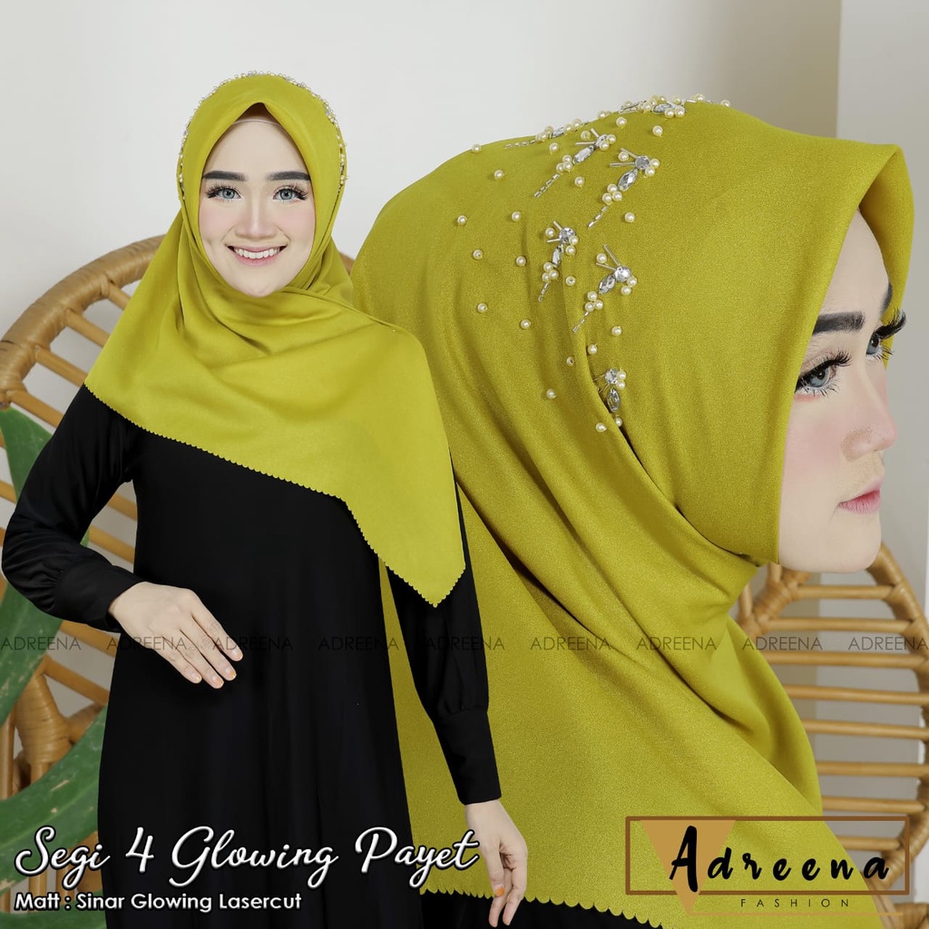 HIJAB SEGI EMPAT GLOWING LASER PAYET MUTIARA / KERUDUNG SEGI EMPAT GLOWING PAYET MUTIARA TERBARU