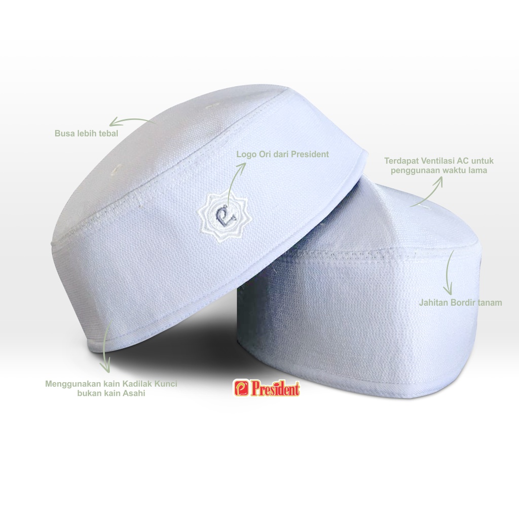 President - Peci Malaysia Original President Songkok Haji Putih Model Peci Putih Songkok Malaysia