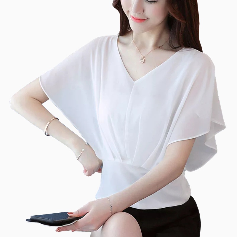 Blus Sifon Gaya Korea lengan pendek wing model terbaru - XSHOP Nami