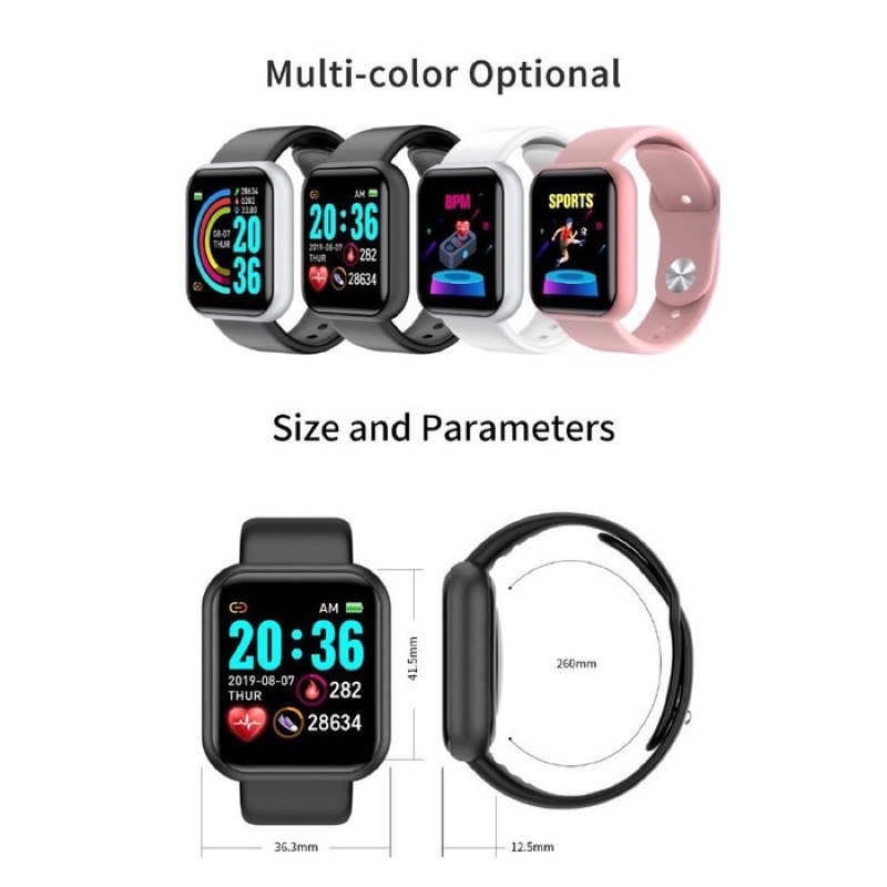 (BEST SELLING) JAM TANGAN SMARTWATCH SMARTBAND Y68 SPORTS WATER PROFF | HEART RATE | BLOOD MONITORING | BIG SCREEN SMART BRACELET