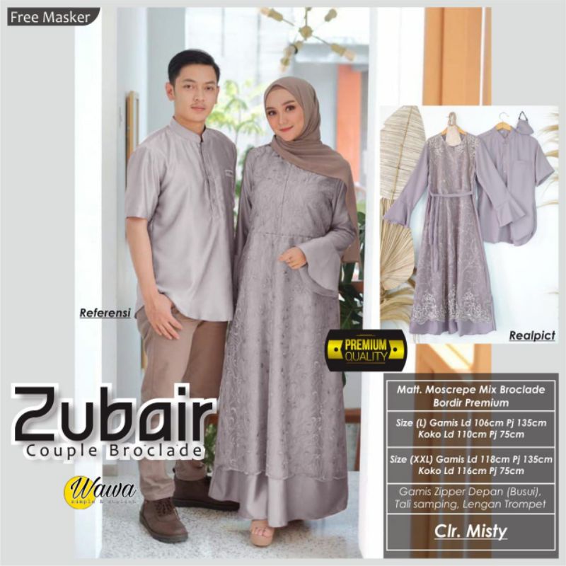 ZUBAIR COUPLE BROCKADE, Moscrepe Mix Brockade Bordir Premium Size L/XXL Gamis Zipper Depan Tali Samp