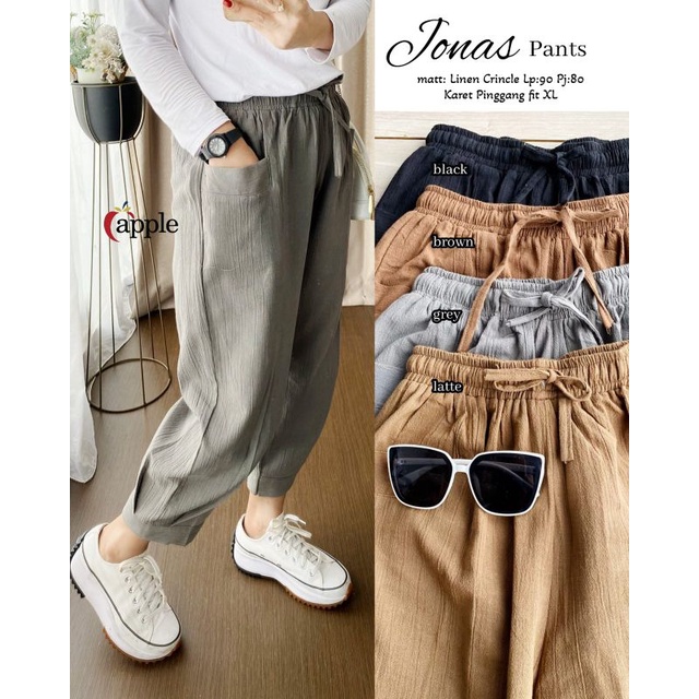 JONAS PANTS/CELANA LINEN CRINKLE FULL KARET PINGGANG