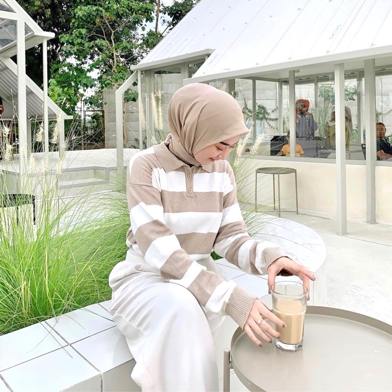 ATASAN RAJUT KERAH POLO KANCING / KNIT TOP / POLO KNIT STRIPE