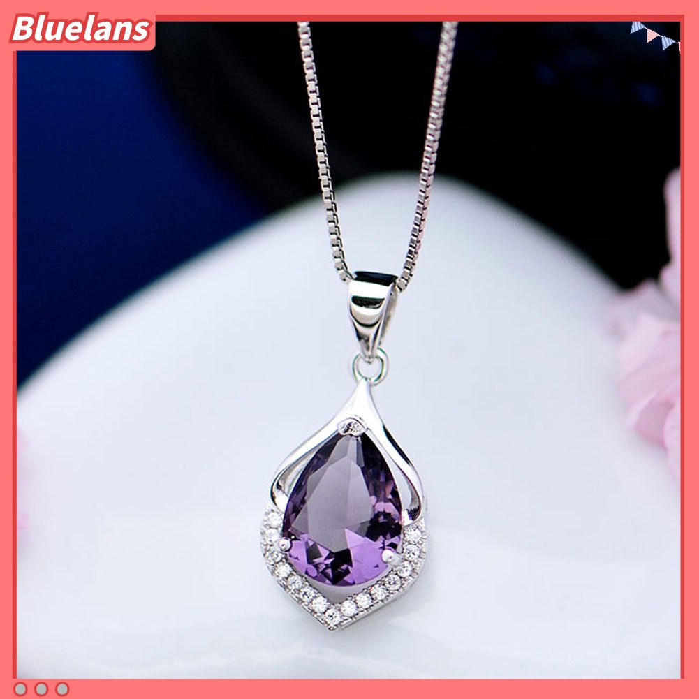 Bluelans Women Droplet Faux Amethyst Necklace Clavicle Decoration Pendant Jewelry Gift