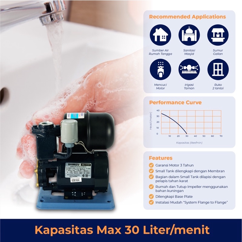 pompa air ps-130 bit shimizu / pompa air sumur ps-130 bit shimizu / pompa air sumur dangkal otomatis / jet pum ps-130 bit shimizu / pompa pendorong air shimizu / pompa air pendorong shimizu