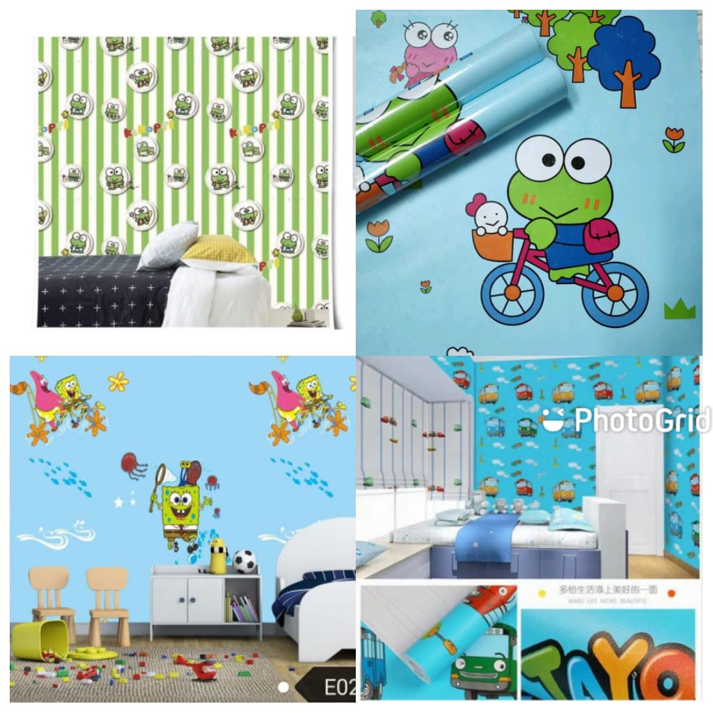 Wallpaper Stiker Dinding Kamar Anak Motif Karakter Kartun Pelapis Lemari Meja Belajar Pintu Rumah Ba