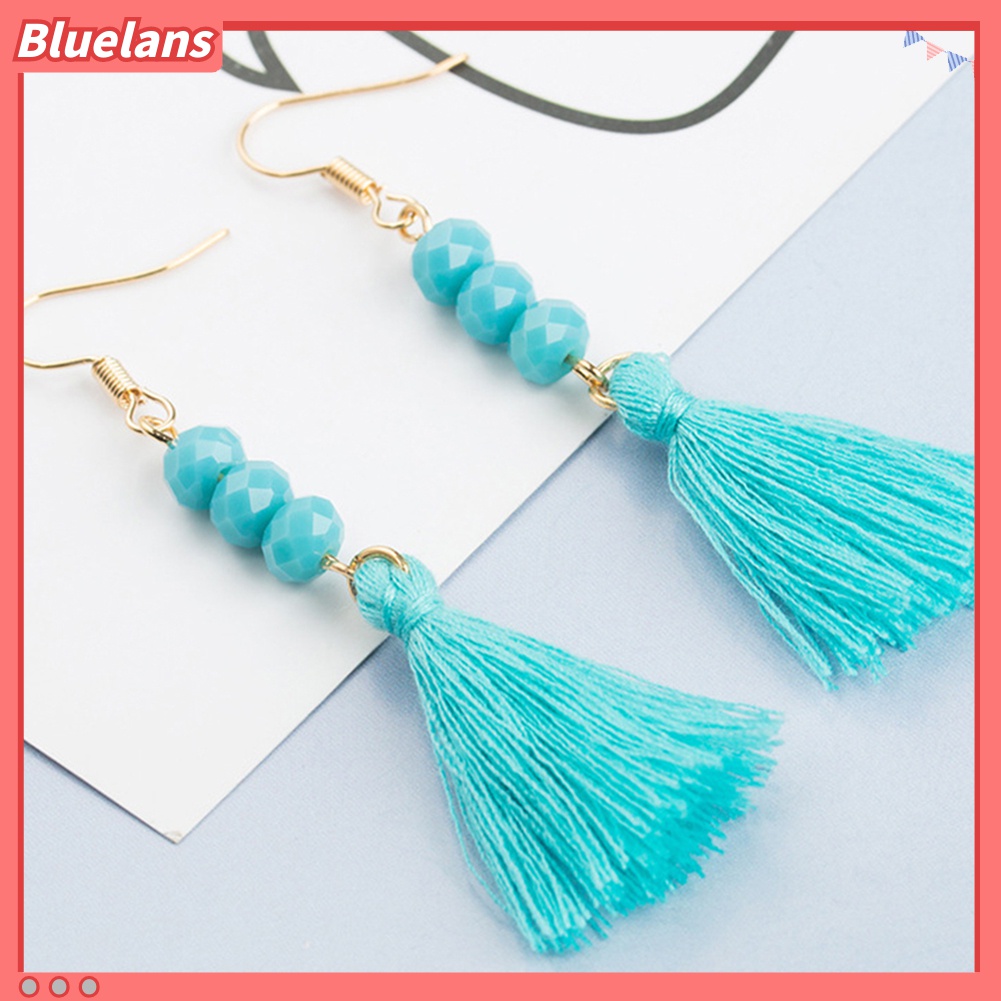 Anting Kait Gantung Panjang Manik-Manik Akrilik Aksen Rumbai Gaya Bohemian Untuk Wanita