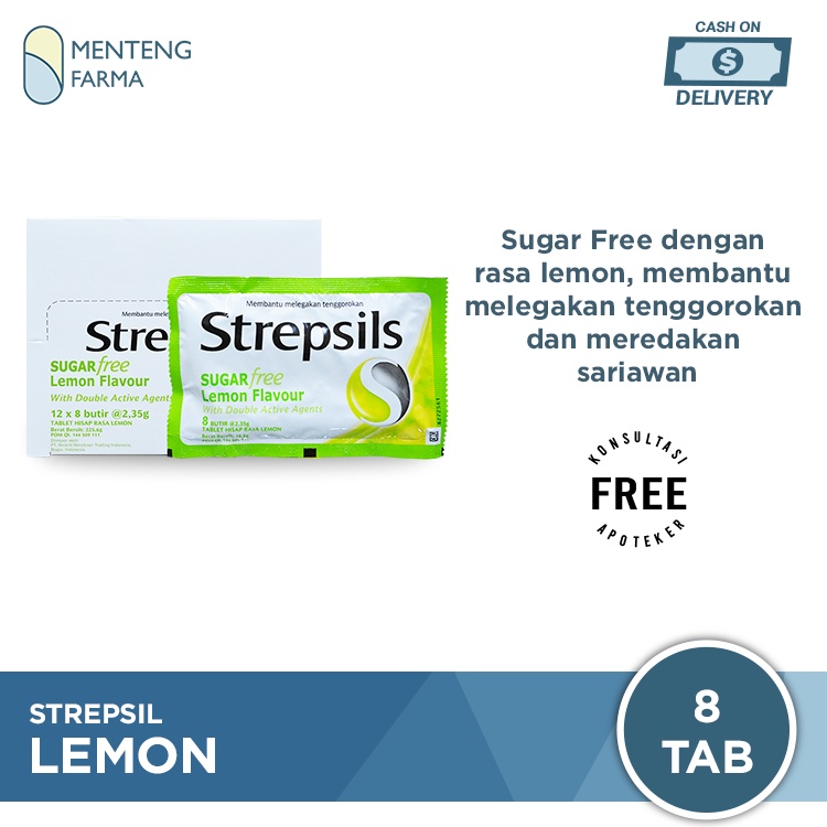 Strepsils Sugar Free Lemon Flavor Sachet - Permen Pelega Tenggorokan
