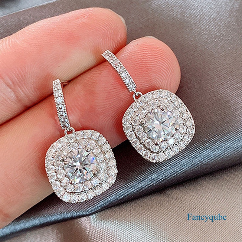 Fancyqube Anting Juntai Kristal Cubic Zirconia Warna Silver Serbaguna Untuk Wanita