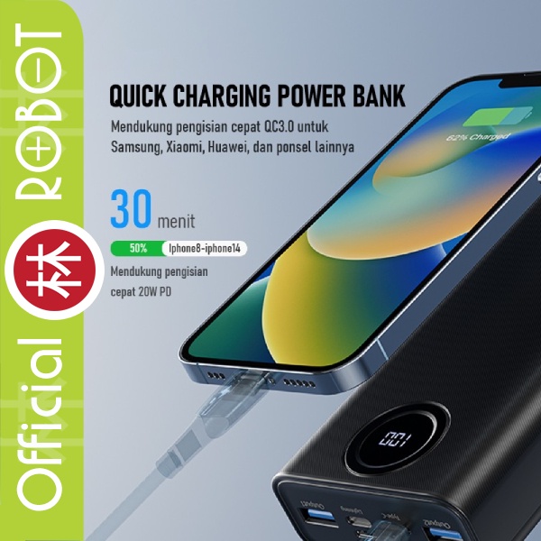 Robot RT23 20000mAh Powerbank 22.5W LED 3 Port Quick Charge PD QC3.0