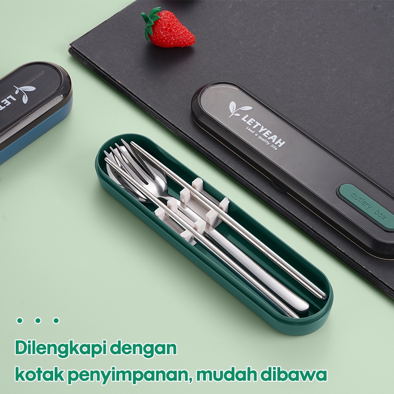 Letyeah &amp; Anantagt Sendok set 3pcs Cutlery Set Bahan Stainless Steel 304 Set Peralatan Makan dengan Kotak