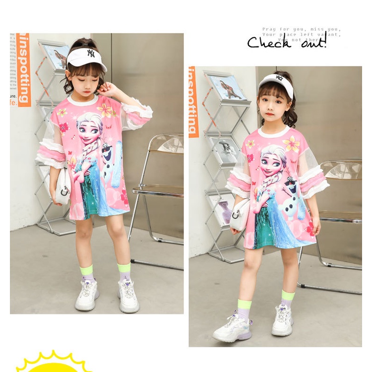 babyfit [2-10thn] baju dress kaus anak tangan renda lebar terusan anak perempuan import hxz-0324r