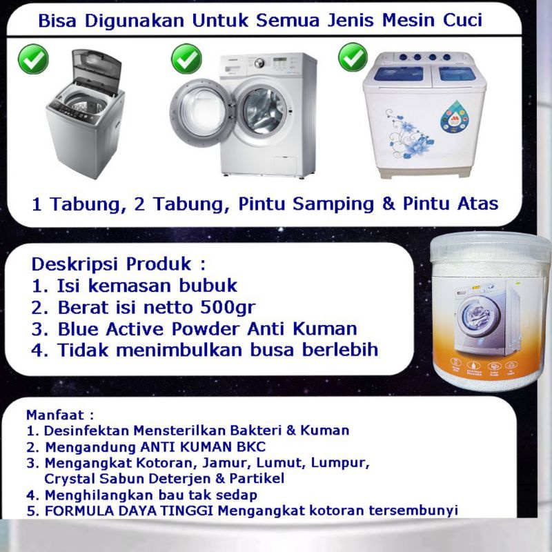 Pembersih mesin cuci front loading/top loading/dua tabung