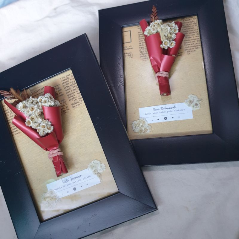 Mini Bouquet in Frame 3R 4R 5R | Buket Pigura Dried Flower Aesthetic