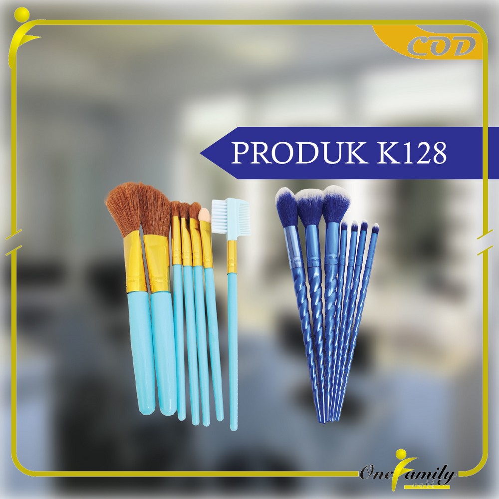 ONE-K128 Kuas MakeUp 7 in 1 Brush Make Up Set Mini Travel Free Pouch / Kuas Rias Wajah Model Ulir / Paket Kuas Set Make Up Cosmetic