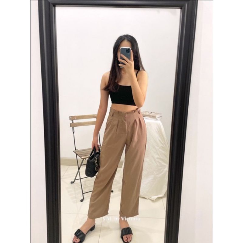 YVES Celana Kulot Linen Highwaist / Celana Kulot Loose Kantor / Celana Fashion Wanita / Highwaist Pants | OUTFIT REMAJA OOTD KEKINIAN