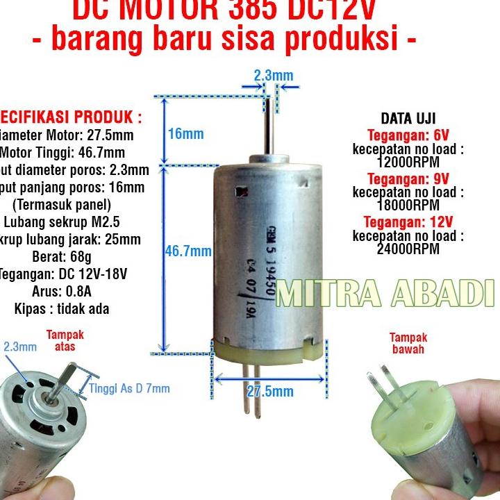 Code6c6Bq--DC Motor Dinamo Kecil 385 DC 12V 15W Axis As 2.3mm 2.35mm NO FAN