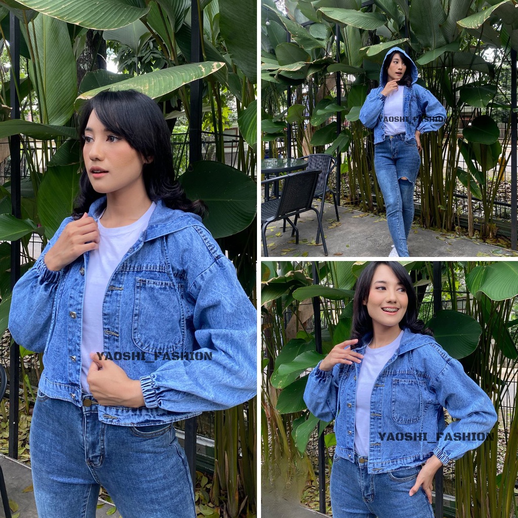 YAOSHI -JACKET DENIM  WANITA - JAKET  DENIM OVERSIZE MODEL HOODIE DESIMA