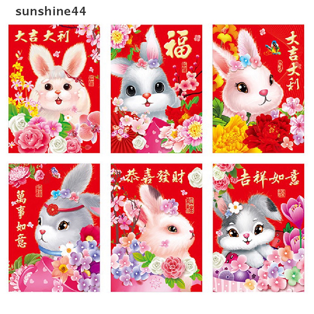 Sunshine 60PCS 2023 Amplop Angpao Tahun Baru Cina / Imlek Motif Kartun Kelinci Warna Merah 2023