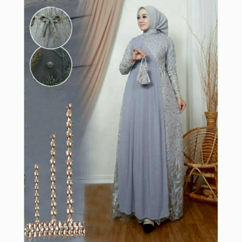 | TerBaru | Dress Muslim CaniLLa Gamis  Brukat Full Terbaru Baju Wanita Jumbo Abaya Syari Remaja Kekinian Kondangan Pesta Mewah Murah