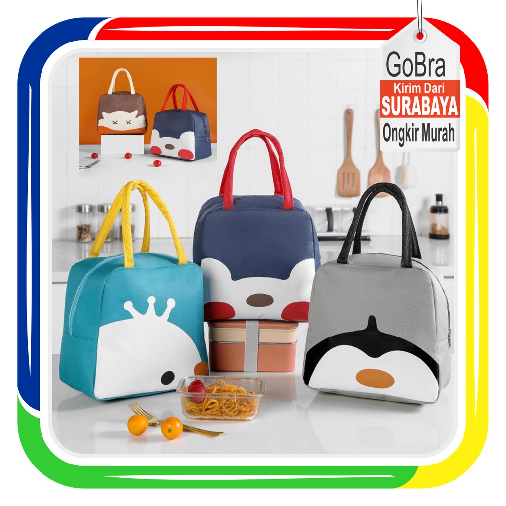 Gobra ♕ PA074 Tas Bekal Karakter Motif Lucu Cute Lunch Cooler Bag Makanan Aluminium Kotak Makan