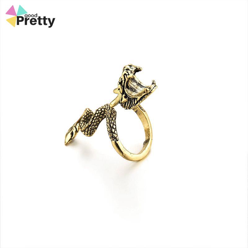 Cincin Naga Pria Keren Emas Creative Retro Style Dragon Design Ring Holder For Gift - PD