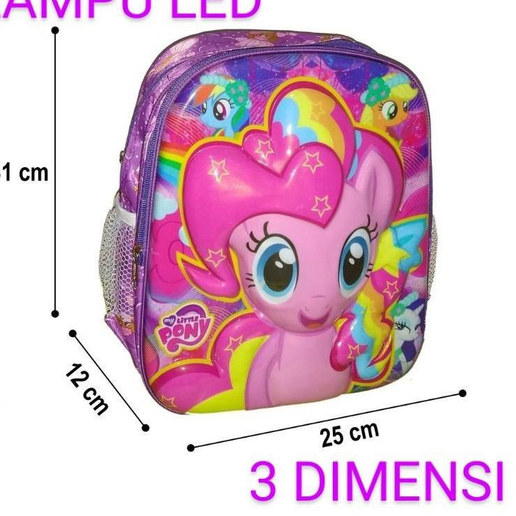 {DOB.18Oc22ᴼ} Tas Ransel Lampu nyala LED anak TK paud timbul 3D mika kuda pony poni