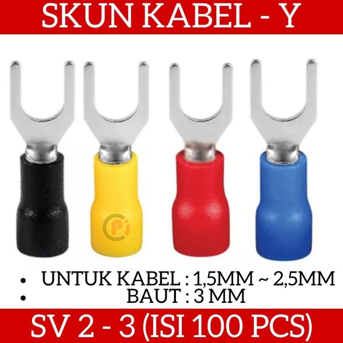 Isi 100 Pcs Skun Y Untuk Kabel 2.5mm Baut 3mm Terminal Tipe SV 2 - 3