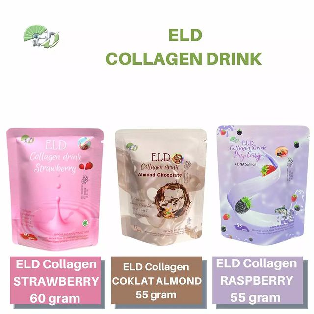 60 gr 50 gr Eld Collagen Drink Strawberry Coklat Almond Raspberry Minuman Kolagen Pemutih Pencerah P