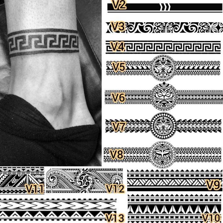 Paling Laris Tato Temporer/Stiker Tato Minimalis - V - Tato tribal gelang tato gelang kaki dan tanga