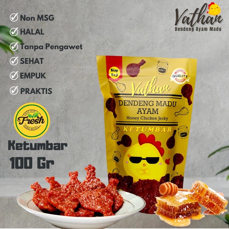 

DENDENG AYAM MADU PANGGANG VATHAN KETUMBAR MAKANAN SIAP SAJI HALAL EMPUK SEHAT - 100 GR