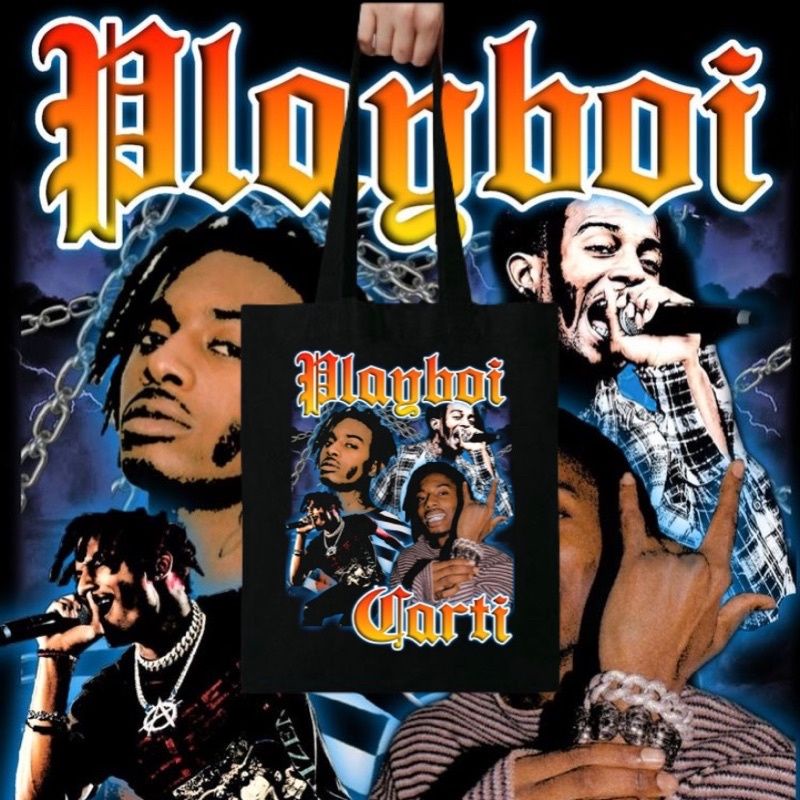 TOTE BAG PLAYBOI CARTI Totebag Hitam Rapper Tote bag distro kanvas katun Resleting tas jinjing sling