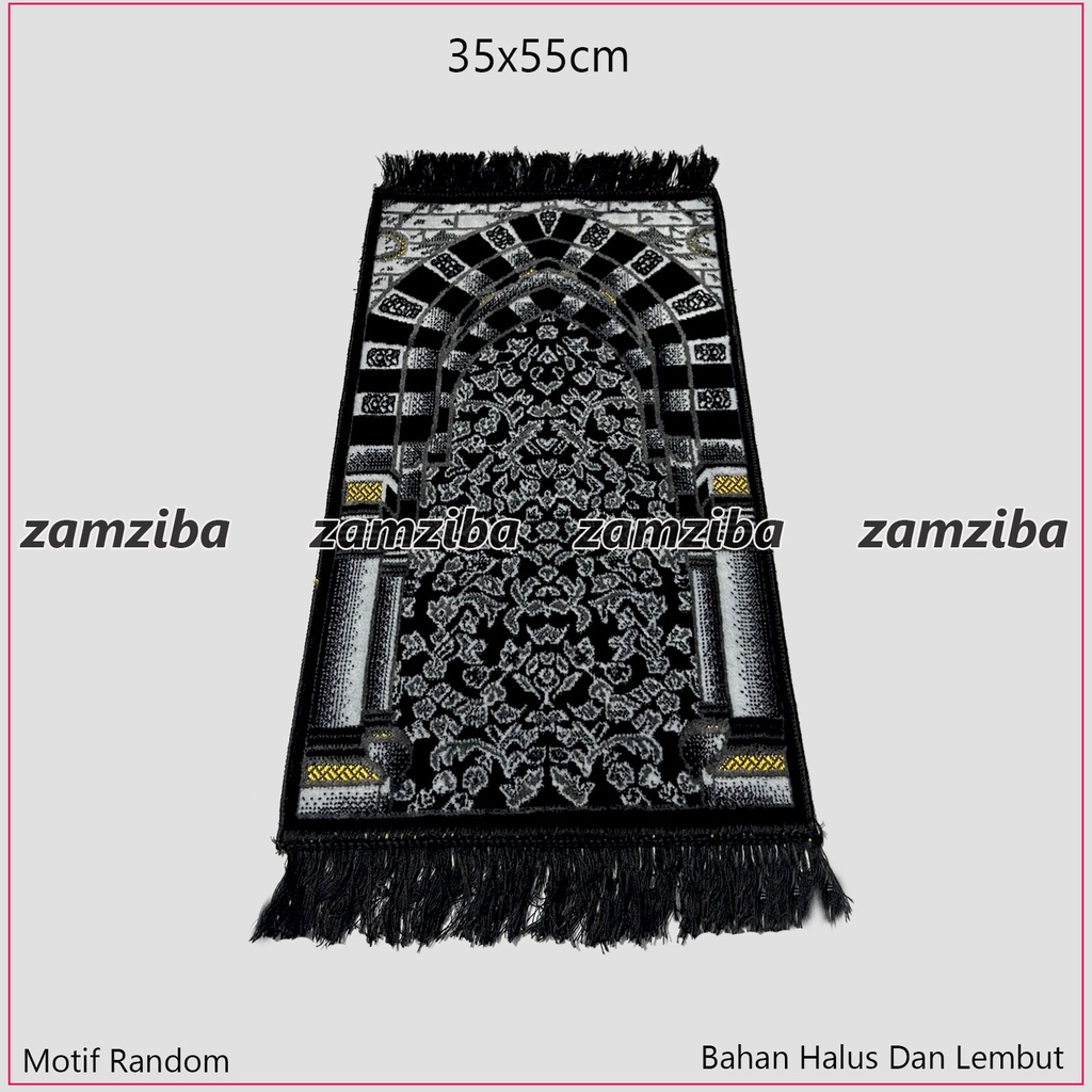 Sajadah Turki Mini Motif Kiswah Kusus Hitam Ukuran 35x60 Sejadah ANAK Perlengkapan Sholat Zamziba