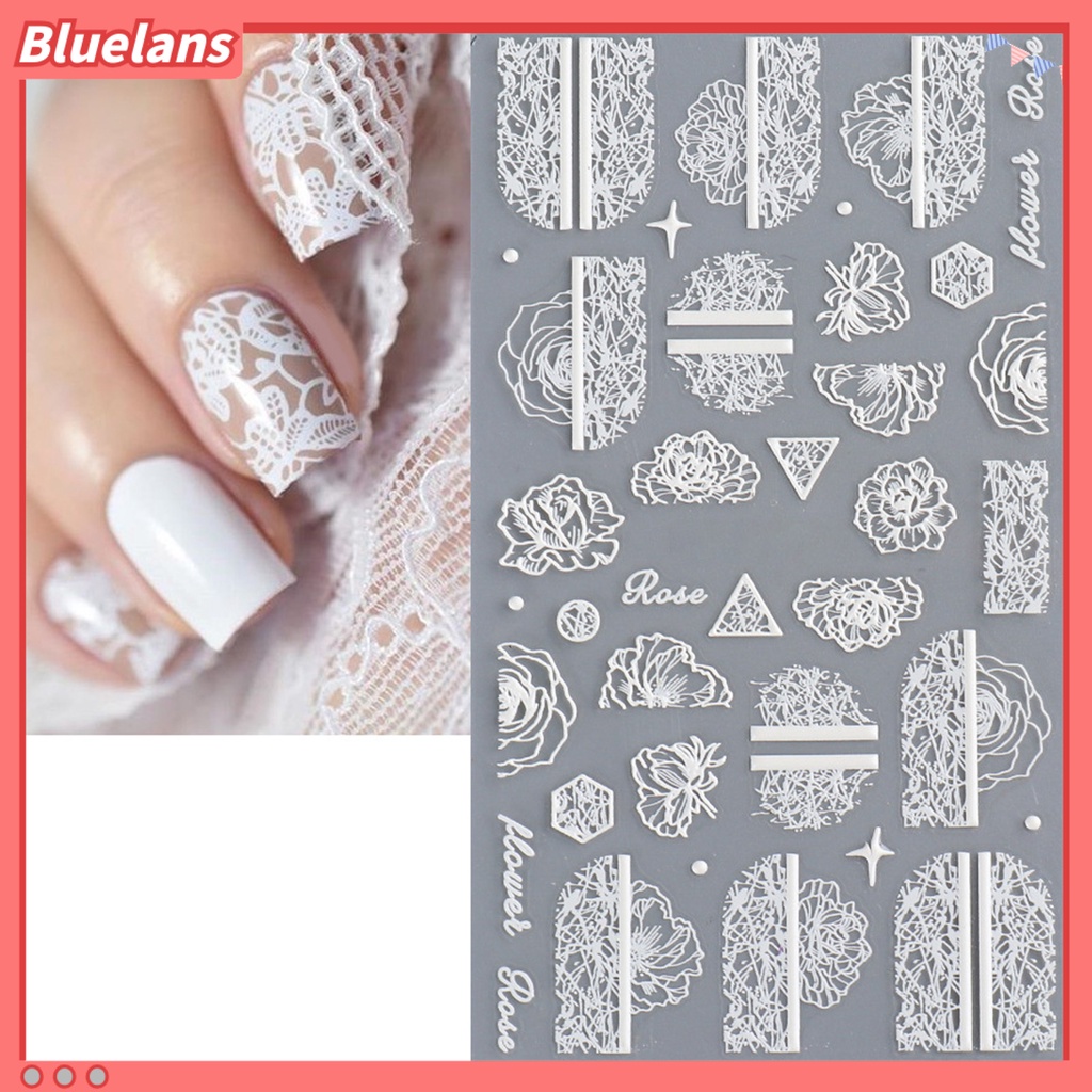 Bluelans Stiker Kuku Motif Renda Bunga Ultra Tipis Untuk Dekorasi Manicure Wanita