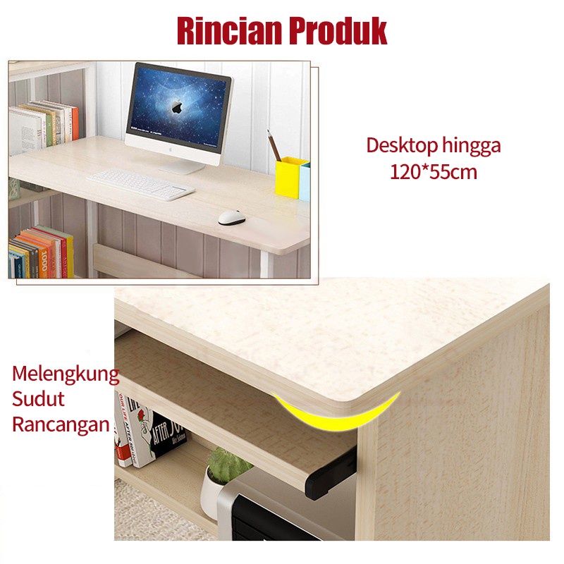 HRAK 120cm Meja kantor/Meja kerja dengan Rak Serbaguna/Meja belajar/Meja komputer/Meja Ruang Belajar/Meja kamar tidur/Meja Modern Minimalis